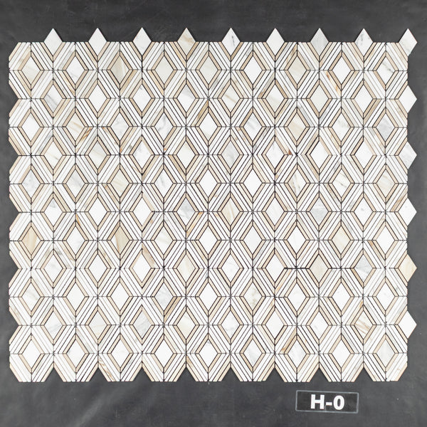 Calacatta Petite Jewel with White Thassos and Crema Marfil Mosaic Honed