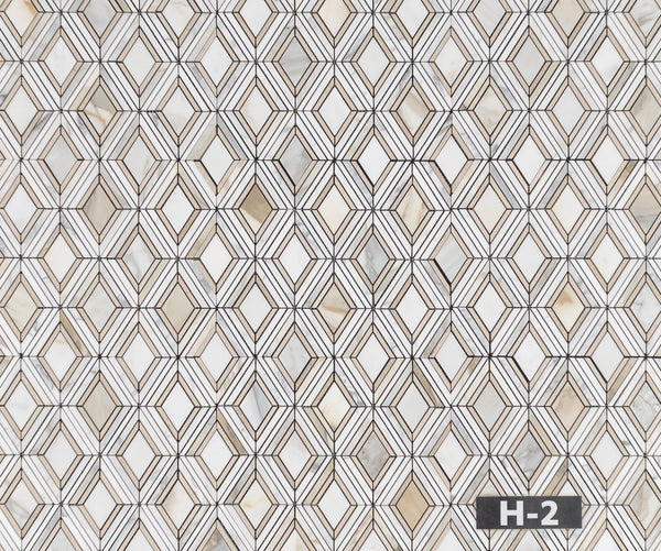 Calacatta Petite Jewel with White Thassos and Crema Marfil Mosaic Honed