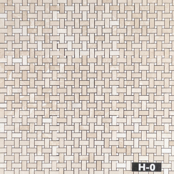 Vanilla Royale Basketweave with 3/8" Dolomite Dot Mosaic Honed