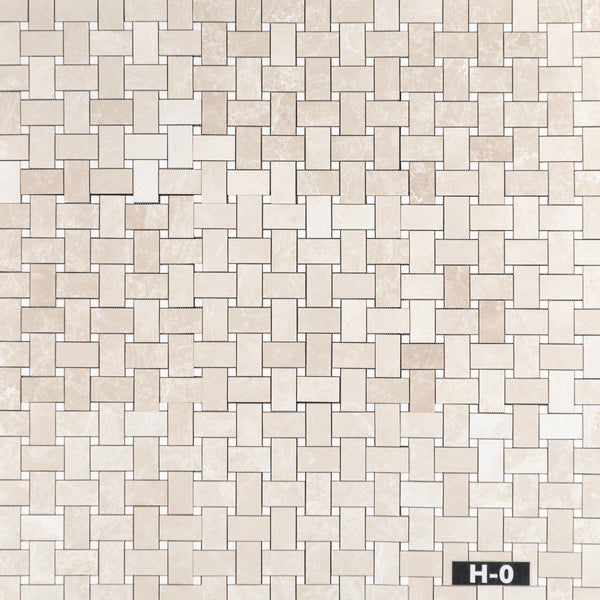 Vanilla Royale Extra Large Basketweave with 5/8" Dolomite Dot Mosaic Honed