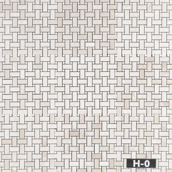 Alba Nova Basketweave with 3/8" Dolomite Dot Mosaic Honed