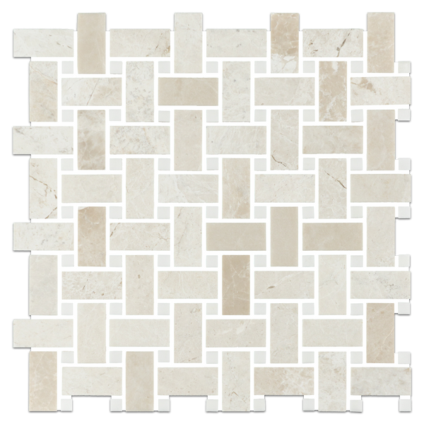 Alba Nova Basketweave with 3/8" Dolomite Dot Mosaic Honed