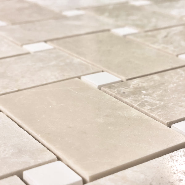 Alba Nova Extra Large Basketweave with 5/8" Dolomite Dot Mosaic Honed