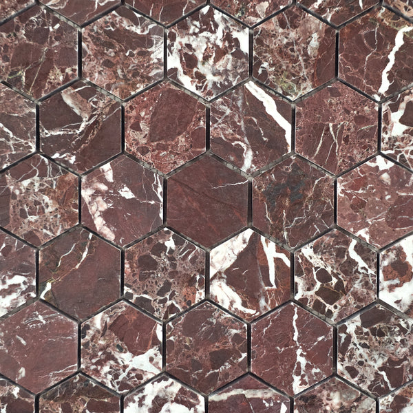 Rosso Levanto 2" Hexagon Mosaic Honed