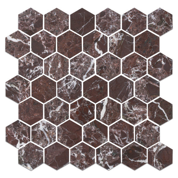 Rosso Levanto 2" Hexagon Mosaic Honed