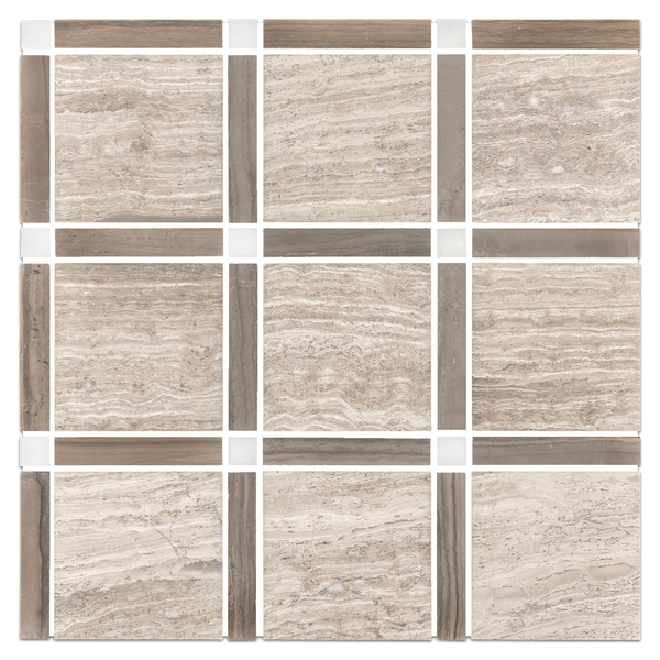 **STOCK LIMITADO** Beachwood Grande Square con barra Driftwood y mosaico de puntos blanco perla pulido