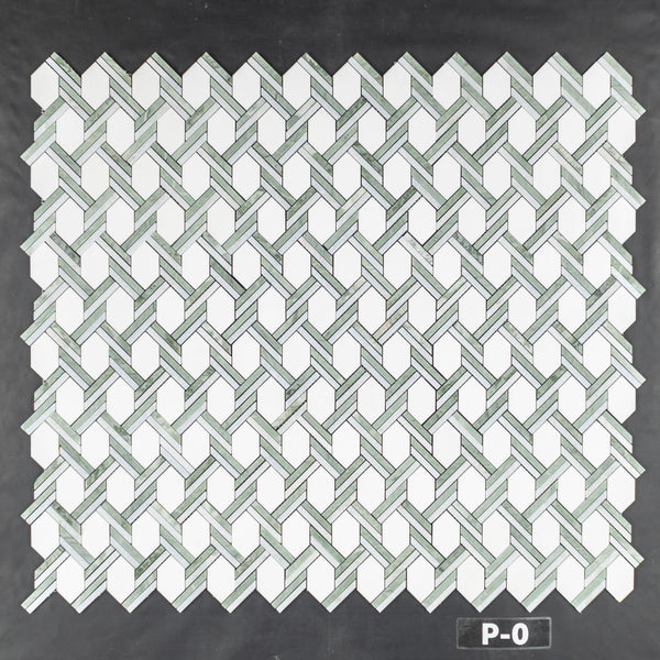 White Thassos Captiva with Blue Celeste and Emerald Green Mosaic Polished