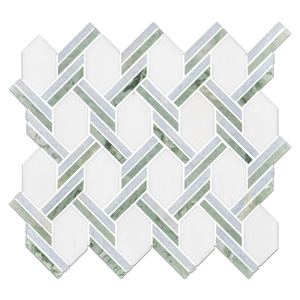 White Thassos Captiva with Blue Celeste and Emerald Green Mosaic Polished