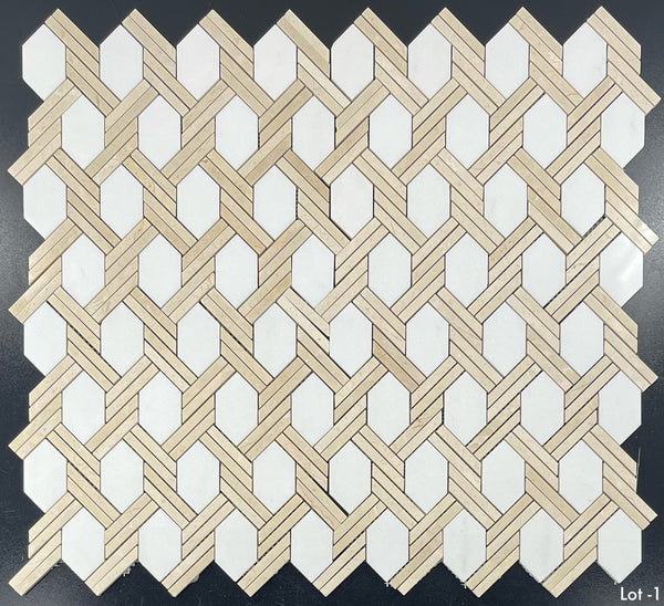 White Thassos Captiva with Crema Marfil Mosaic Polished