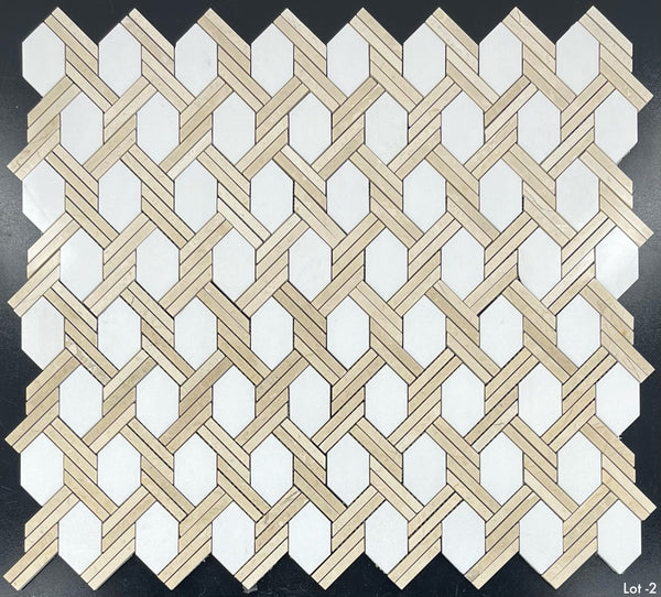 White Thassos Captiva with Crema Marfil Mosaic Polished