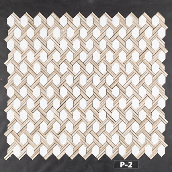 White Thassos Captiva with Crema Marfil Mosaic Polished