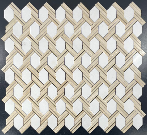 White Thassos Captiva with Crema Marfil Mosaic Polished