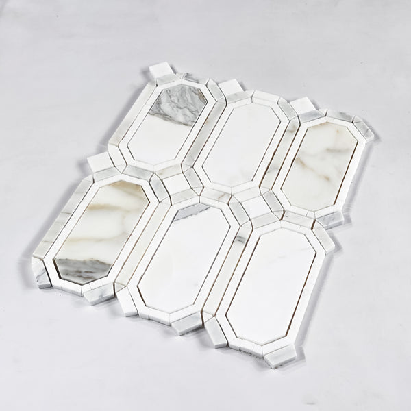 Calacatta Gem with White Thassos Mosaic Honed