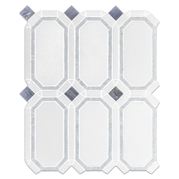 White Thassos Gem with Blue Celeste Surround and Azul Macauba Dot Mosaic Honed