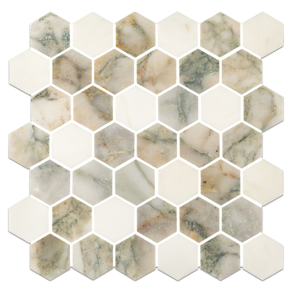 Calacatta Green 2" Hexagon Mosaic Honed