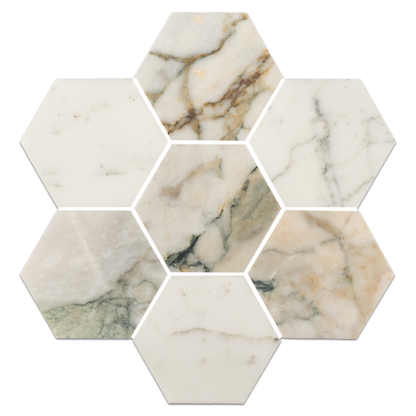 Calacatta Green 5" Hexagon Mosaic Honed