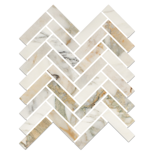 Calacatta Green 1" x 4" Herringbone Mosaic Honed