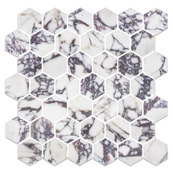 Bianco Violetta 2" Hexagon Mosaic Honed