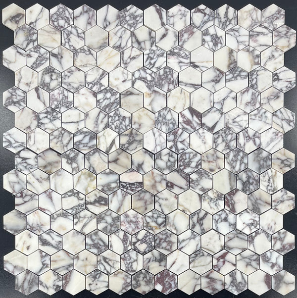 Bianco Violetta 2" Hexagon Mosaic Honed