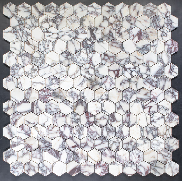 Bianco Violetta 2" Hexagon Mosaic Honed