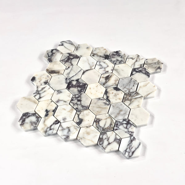 Bianco Violetta 2" Hexagon Mosaic Honed