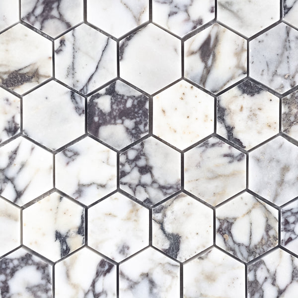 Bianco Violetta 2" Hexagon Mosaic Honed