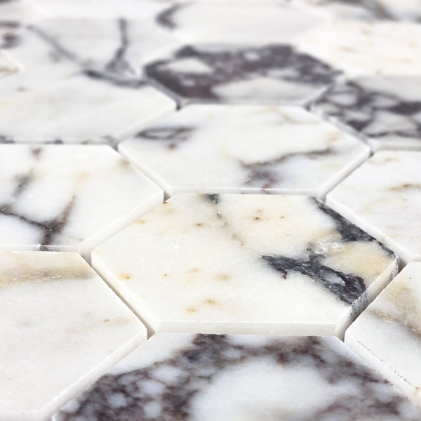 Bianco Violetta 2" Hexagon Mosaic Honed