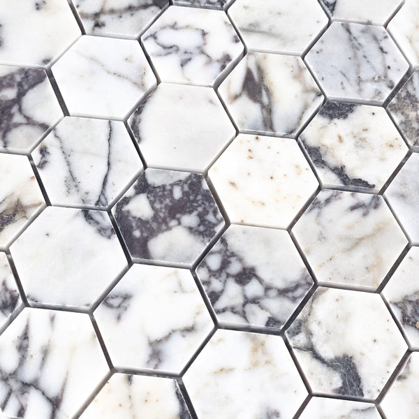 Bianco Violetta 2" Hexagon Mosaic Honed
