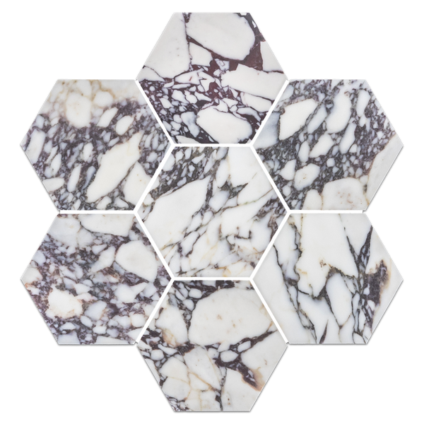 Bianco Violetta 5" Hexagon Mosaic Honed