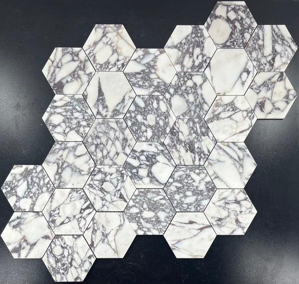 Bianco Violetta 5" Hexagon Mosaic Honed