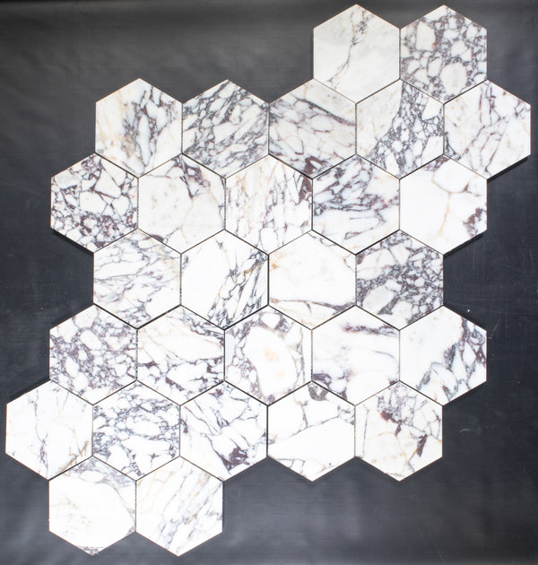 Bianco Violetta 5" Hexagon Mosaic Honed