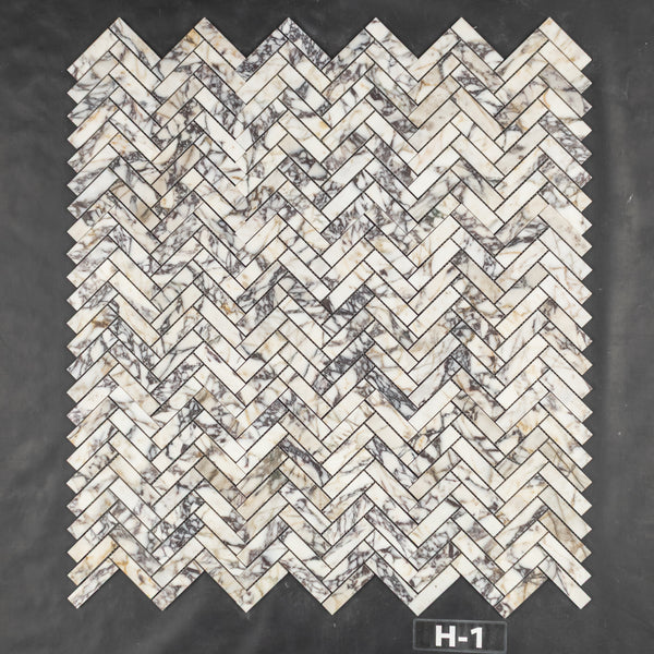 Bianco Violetta 1" x 4" Herringbone Mosaic Honed