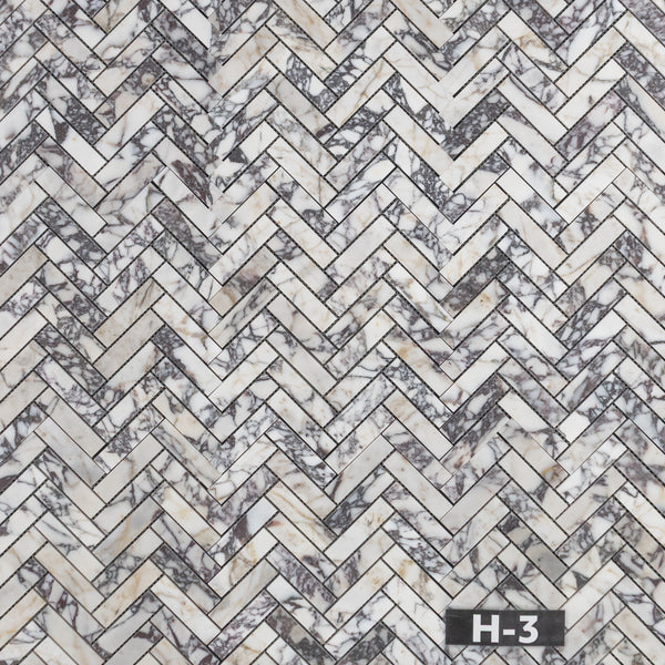Bianco Violetta 1" x 4" Herringbone Mosaic Honed