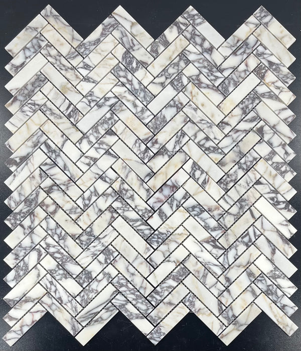 Bianco Violetta 1" x 4" Herringbone Mosaic Honed