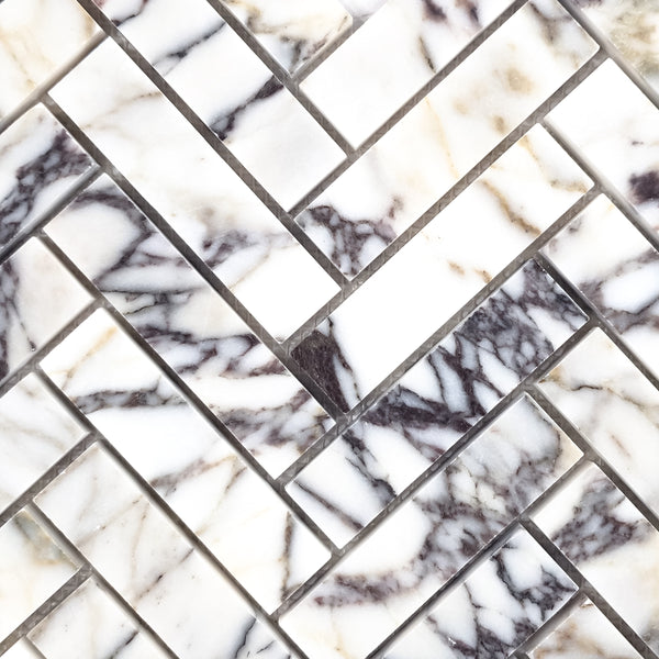 Bianco Violetta 1" x 4" Herringbone Mosaic Honed
