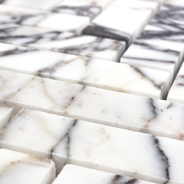 Bianco Violetta 1" x 4" Herringbone Mosaic Honed