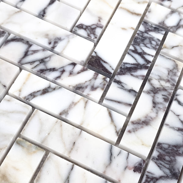 Bianco Violetta 1" x 4" Herringbone Mosaic Honed