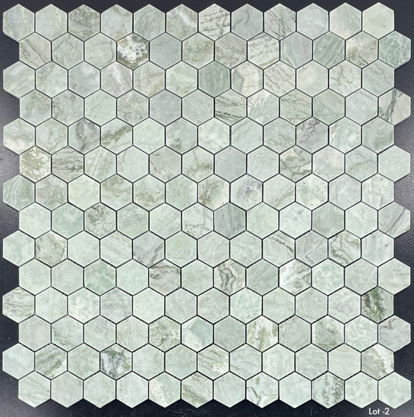 Mosaico hexagonal verde esmeralda de 2" pulido