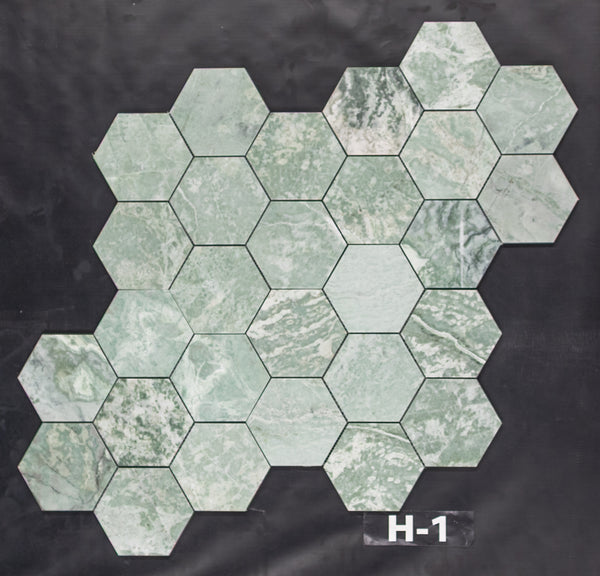 Emerald Green 5" Hexagon Mosaic Honed