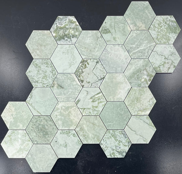 Emerald Green 5" Hexagon Mosaic Honed