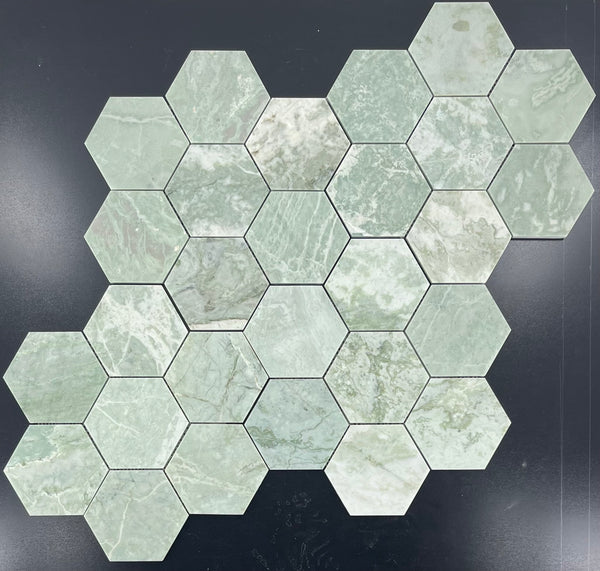Emerald Green 5" Hexagon Mosaic Honed
