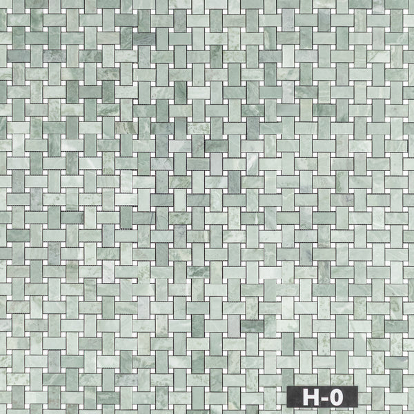 Emerald Green Basketweave with 3/8" White Thassos Dot Mosaic Honed