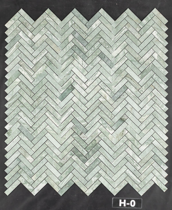 Emerald Green 1" x 4" Herringbone Mosaic Honed