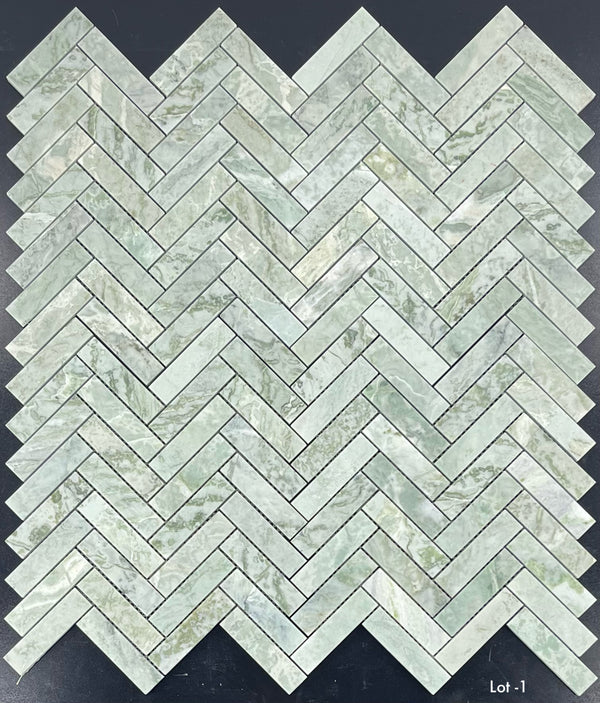 Emerald Green 1" x 4" Herringbone Mosaic Honed