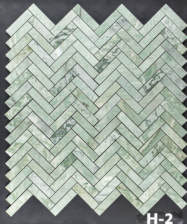 Emerald Green 1" x 4" Herringbone Mosaic Honed