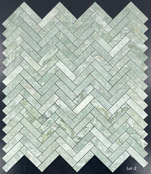 Emerald Green 1" x 4" Herringbone Mosaic Honed