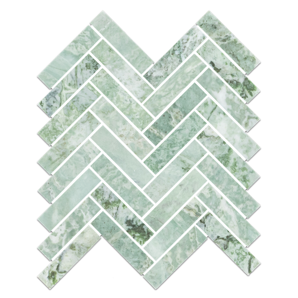 Mosaico de espiga verde esmeralda de 1" x 4" pulido