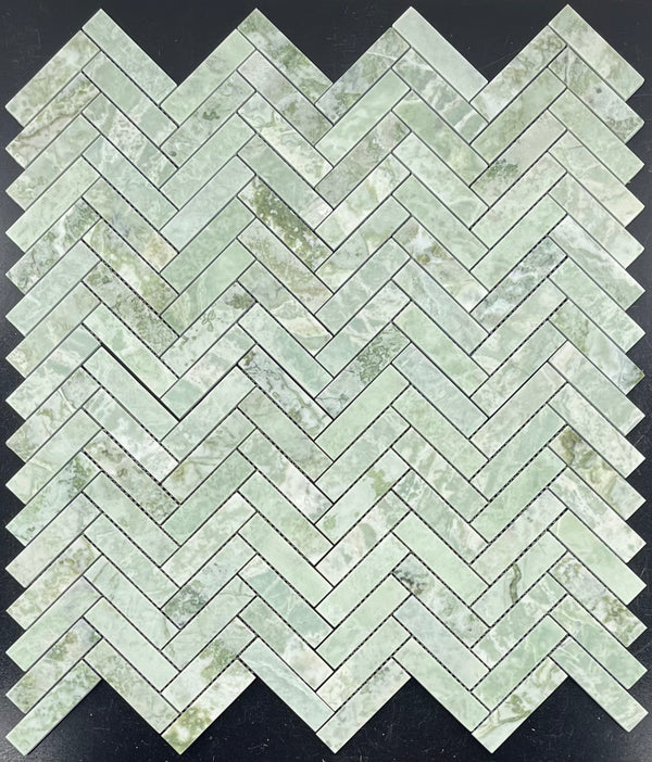 Emerald Green 1" x 4" Herringbone Mosaic Honed