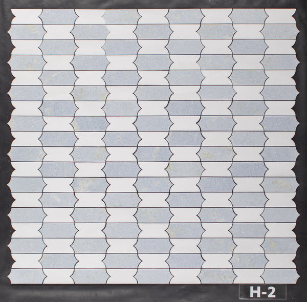Mosaico azul celeste y blanco Thassos Regalia pulido