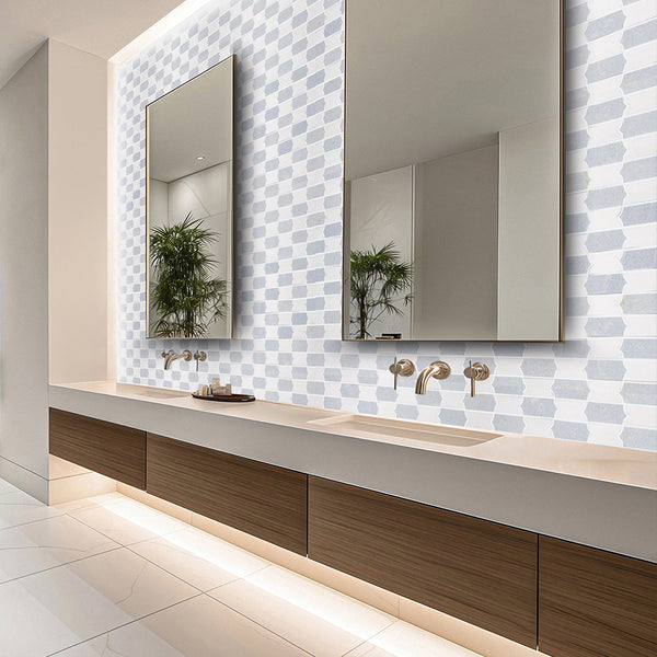 Blue Celeste & White Thassos Regalia Mosaic Honed